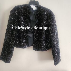 H&M Sequined Bow-front Jacket Black Holidays Edition 2024 BNWT